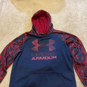 red and blue sweatshirt